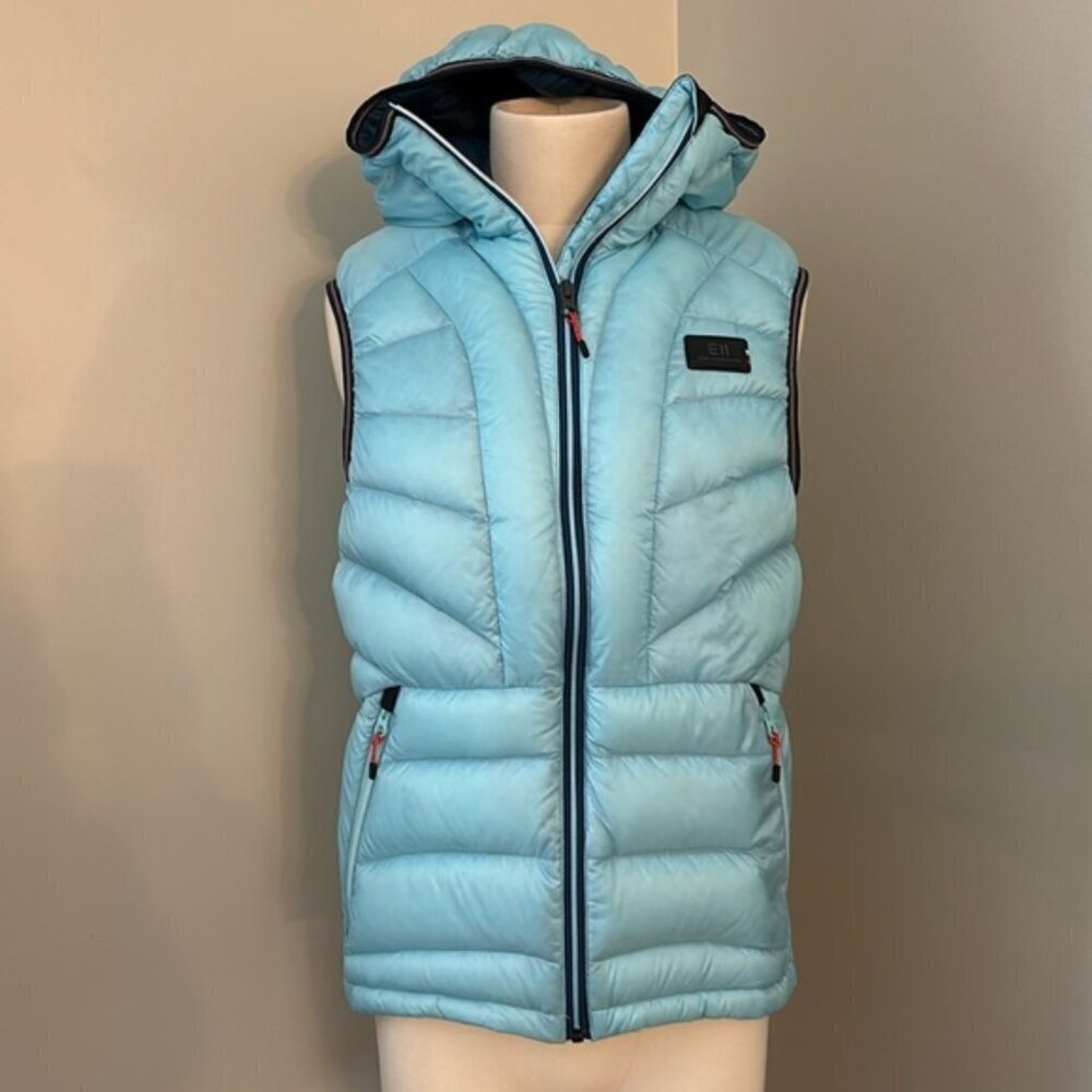 State of Elevenate Goose Down Hooded Puffer Vest Blue Size Small